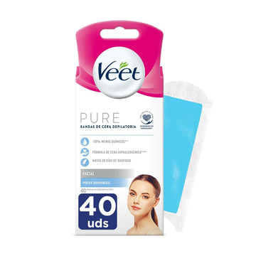 Bandes Épilatoire Faciales Veet Bandas De Cera Pure Peau sensible (40 Unités)